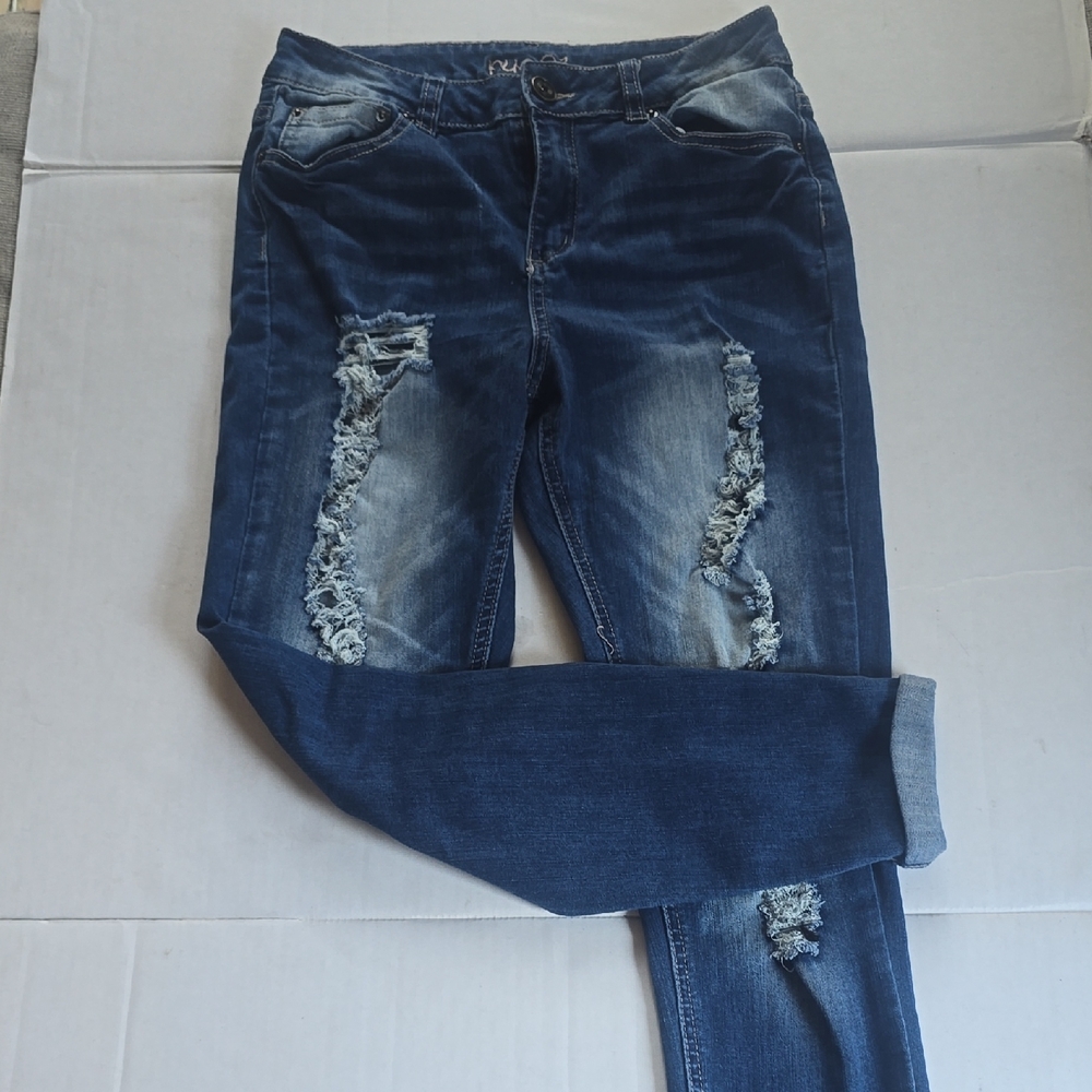 Rue21 Dark Blue Distressed Skinny Jeans